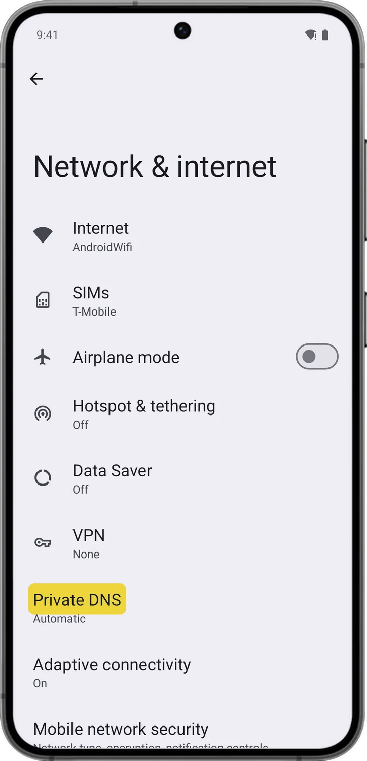 Android, step 2: Open Private DNS