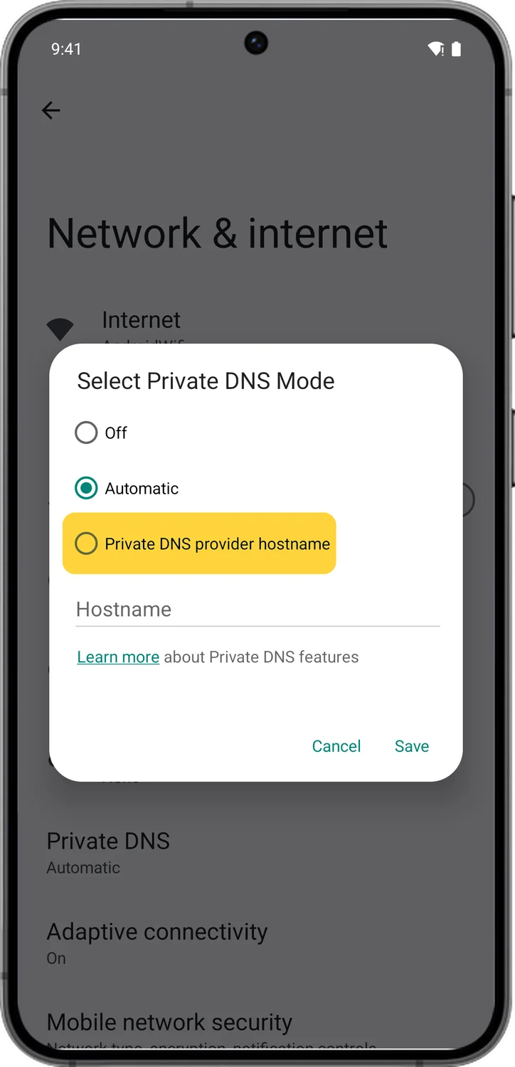 Android, step 3: Choose your own hostname