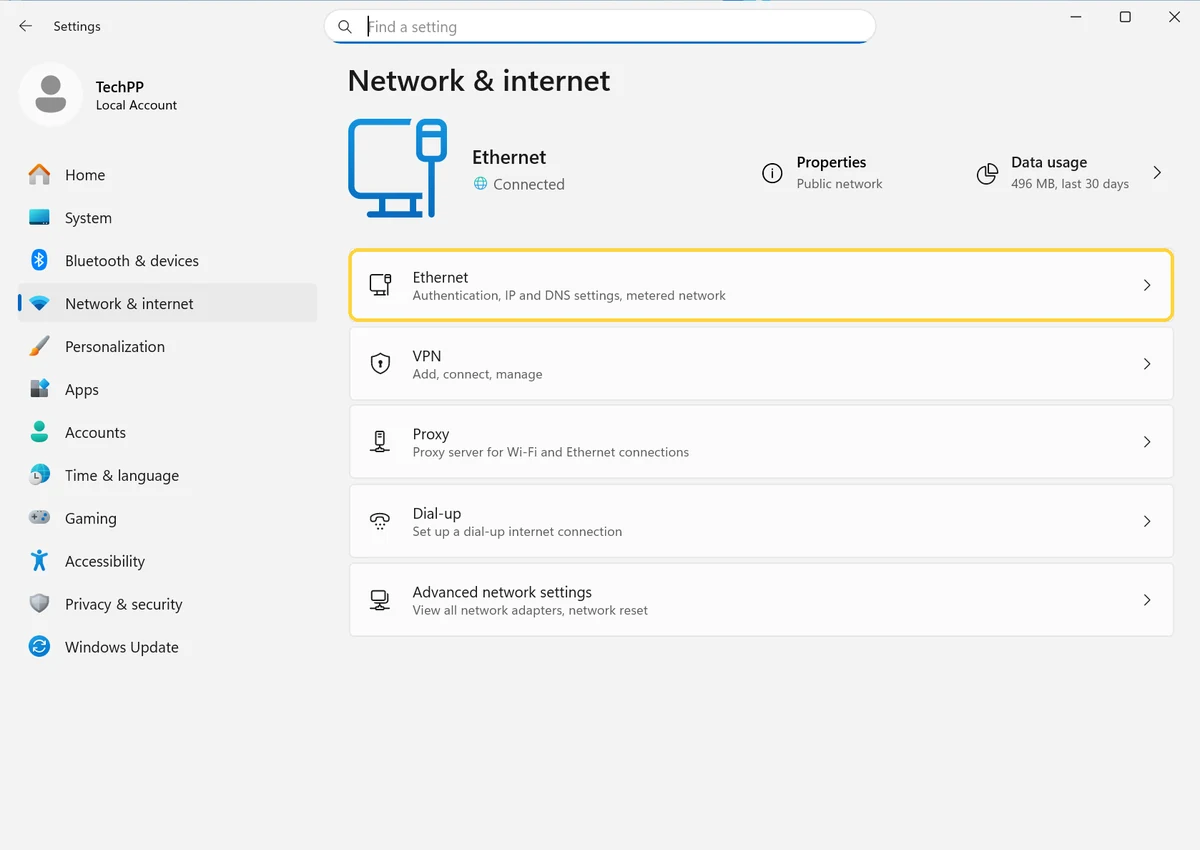 Windows 11, step 1: Open Network & internet