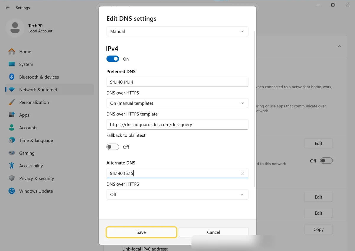 Windows 11, step 4: Enter the addresses and save