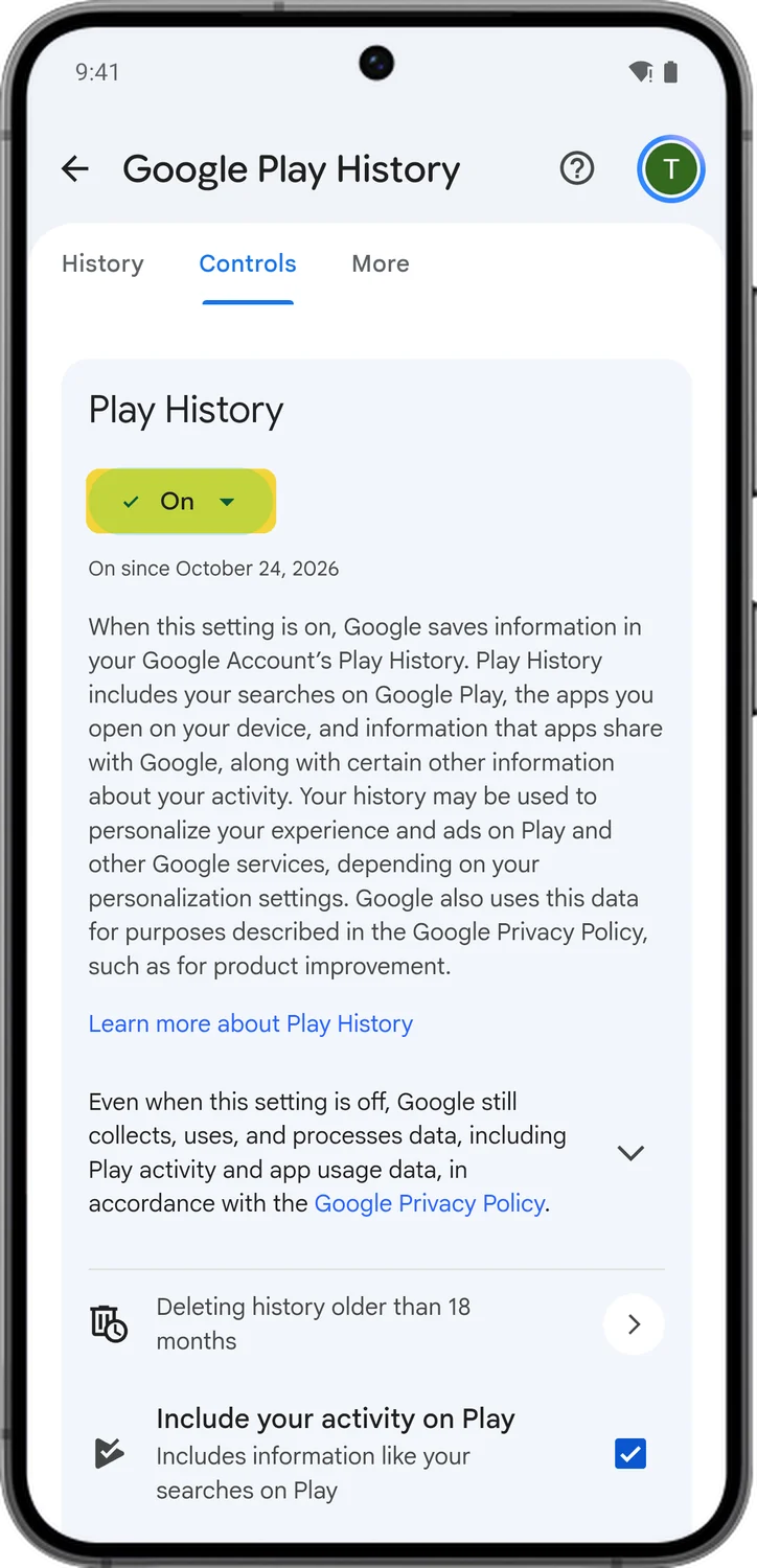 Google Account screen for step 2: Tap the On button.