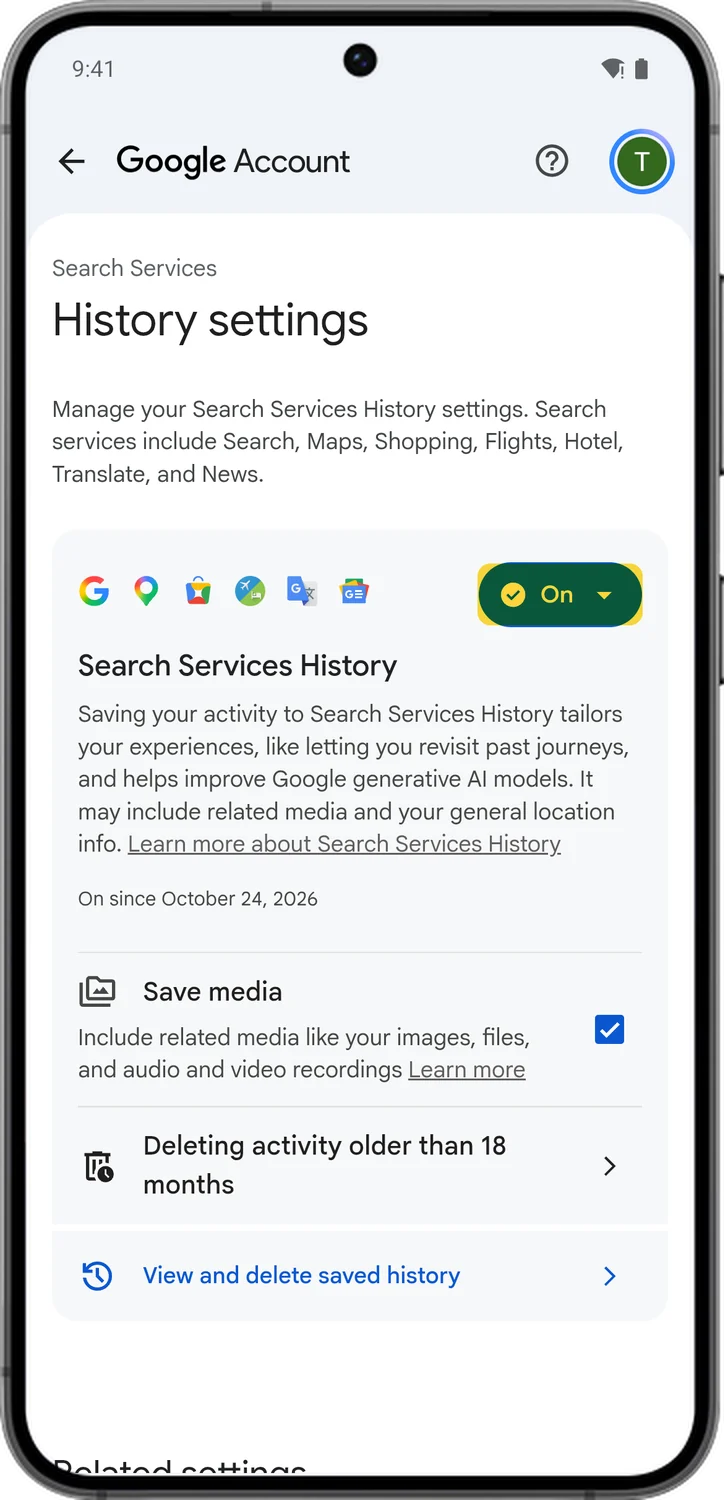 Google Account screen for step 3: Tap the On button.