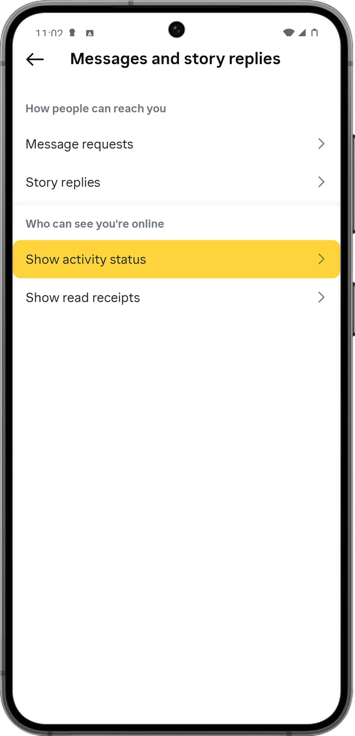 Instagram screen for step 4: Tap Show activity status.