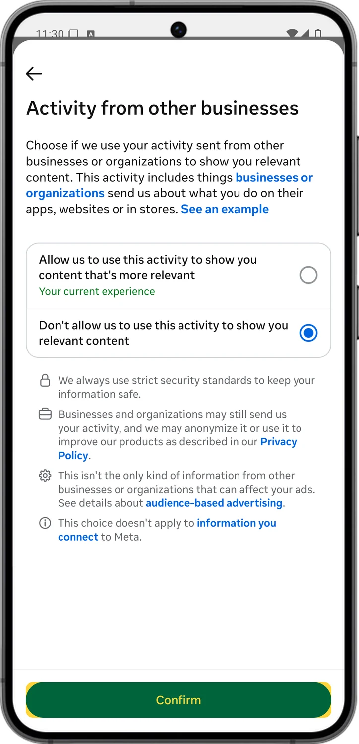 Instagram screen for step 7: Tap Confirm.