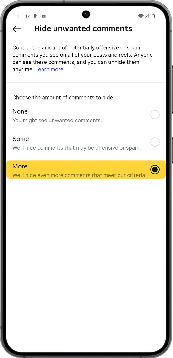 Instagram screen for step 5: Choose More.