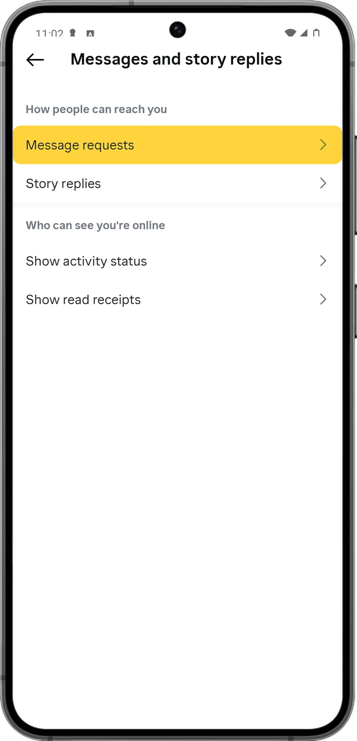 Instagram screen for step 4: Tap Message requests.