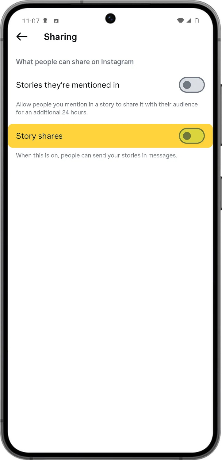 Instagram screen for step 5: Turn off Story shares.