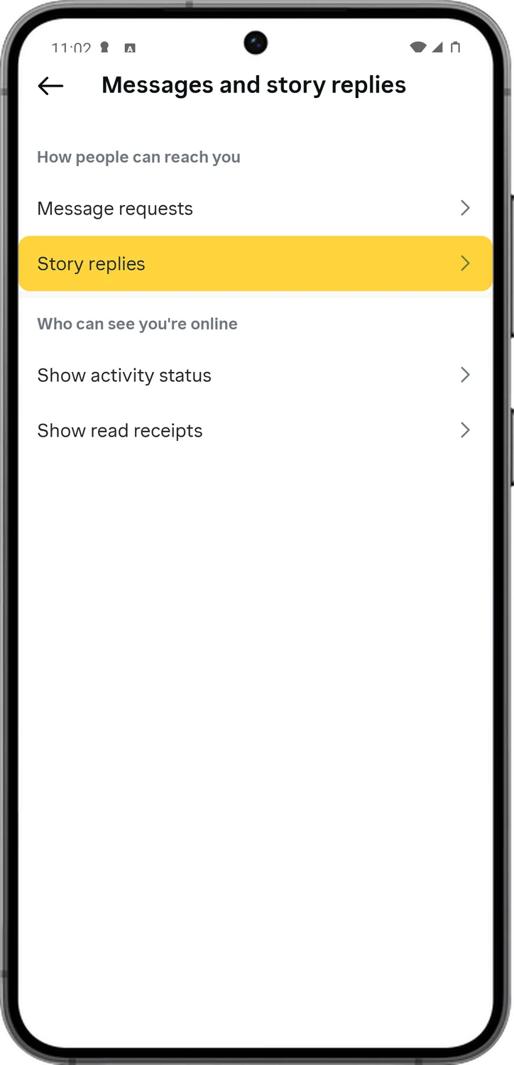 Instagram screen for step 4: Tap Story replies.