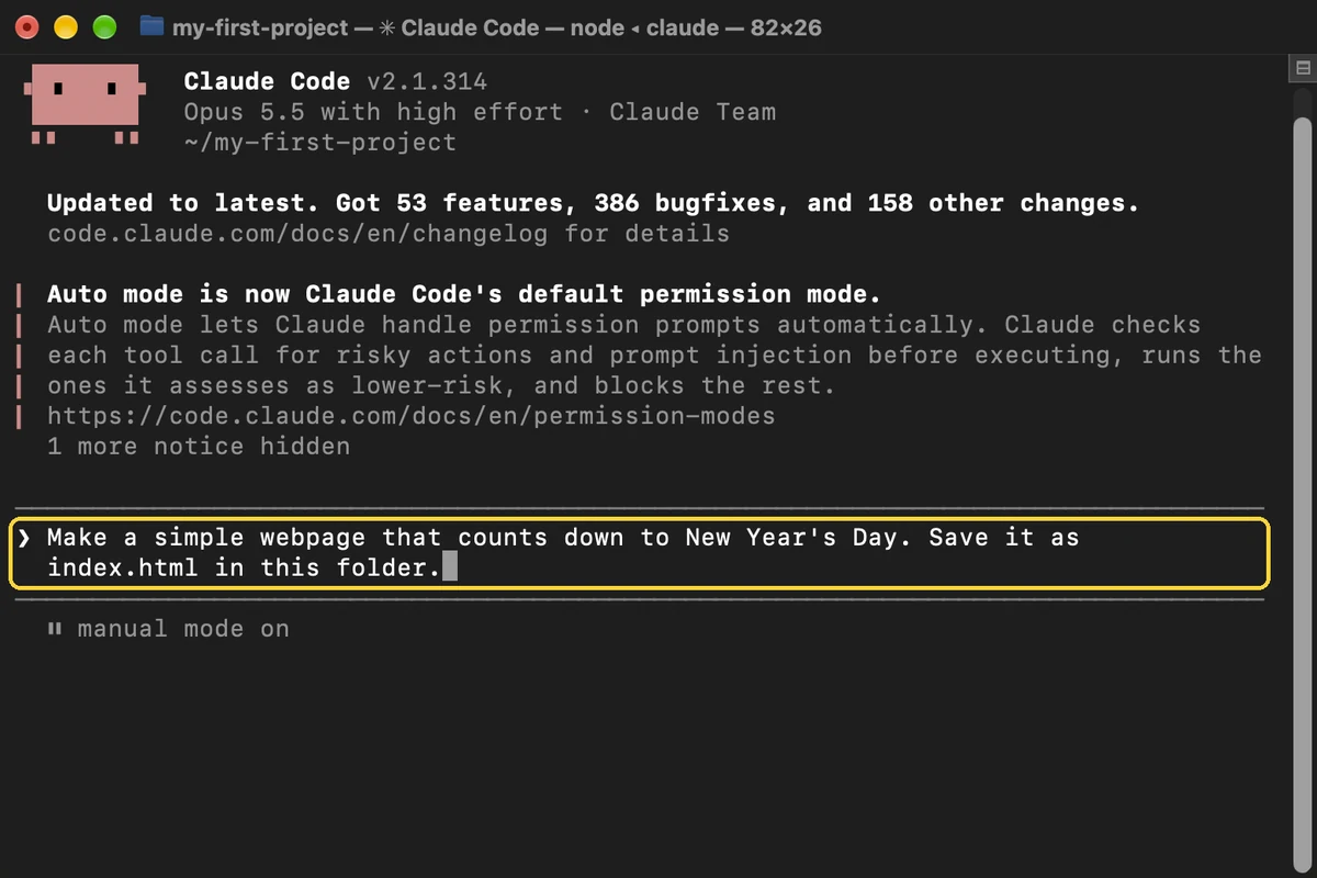 Claude Code, step 16: Ask Claude for something
