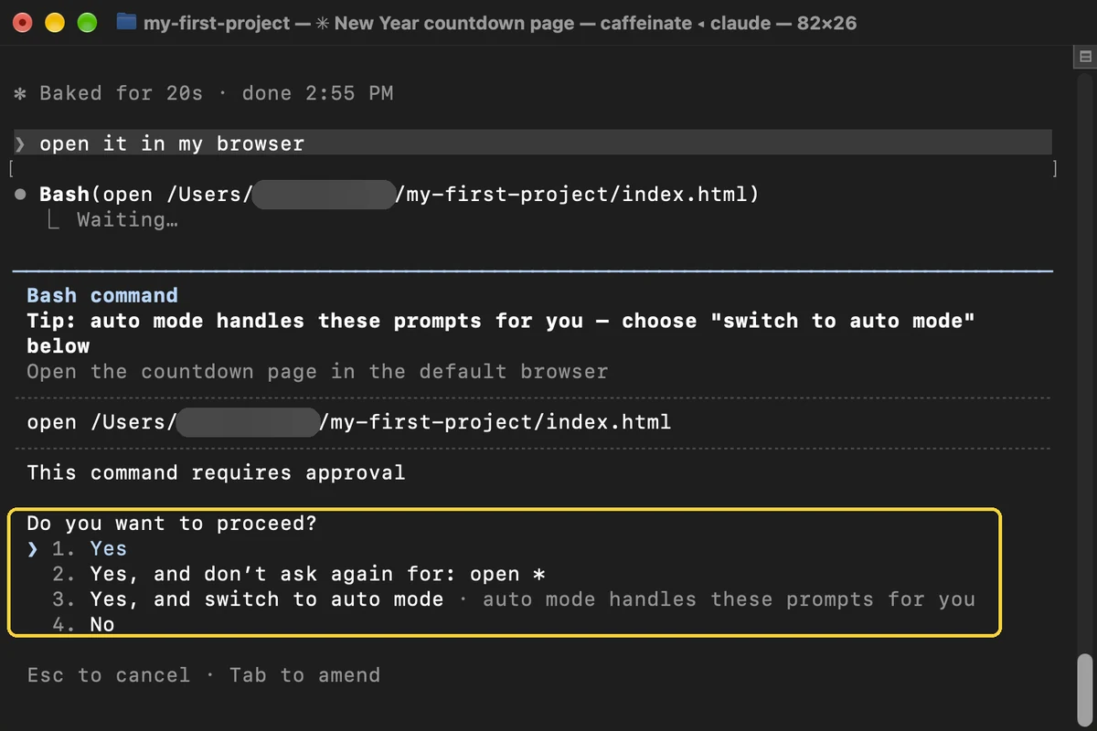 Claude Code, step 20: Say yes to opening it