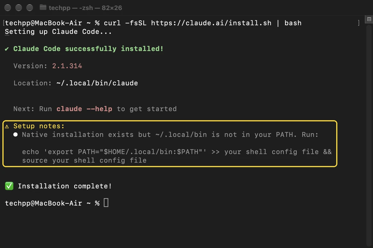 Claude Code, step 4: Look for Setup notes