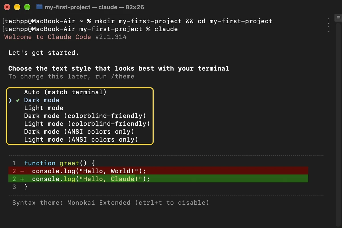 Claude Code, step 9: Pick a text style