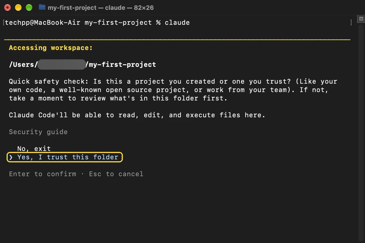 Claude Code, step 13: Trust your project folder