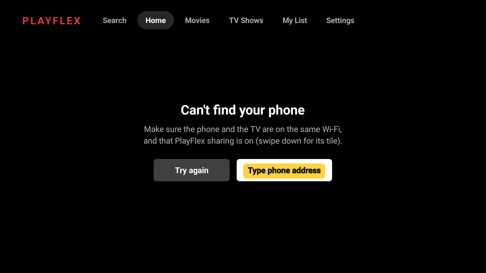 Can't find your phone, with Type phone address selected