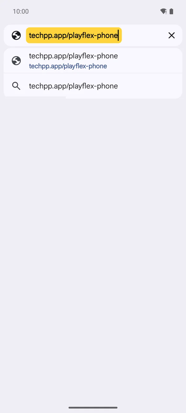 Chrome's address bar with techpp.app/playflex-phone typed in