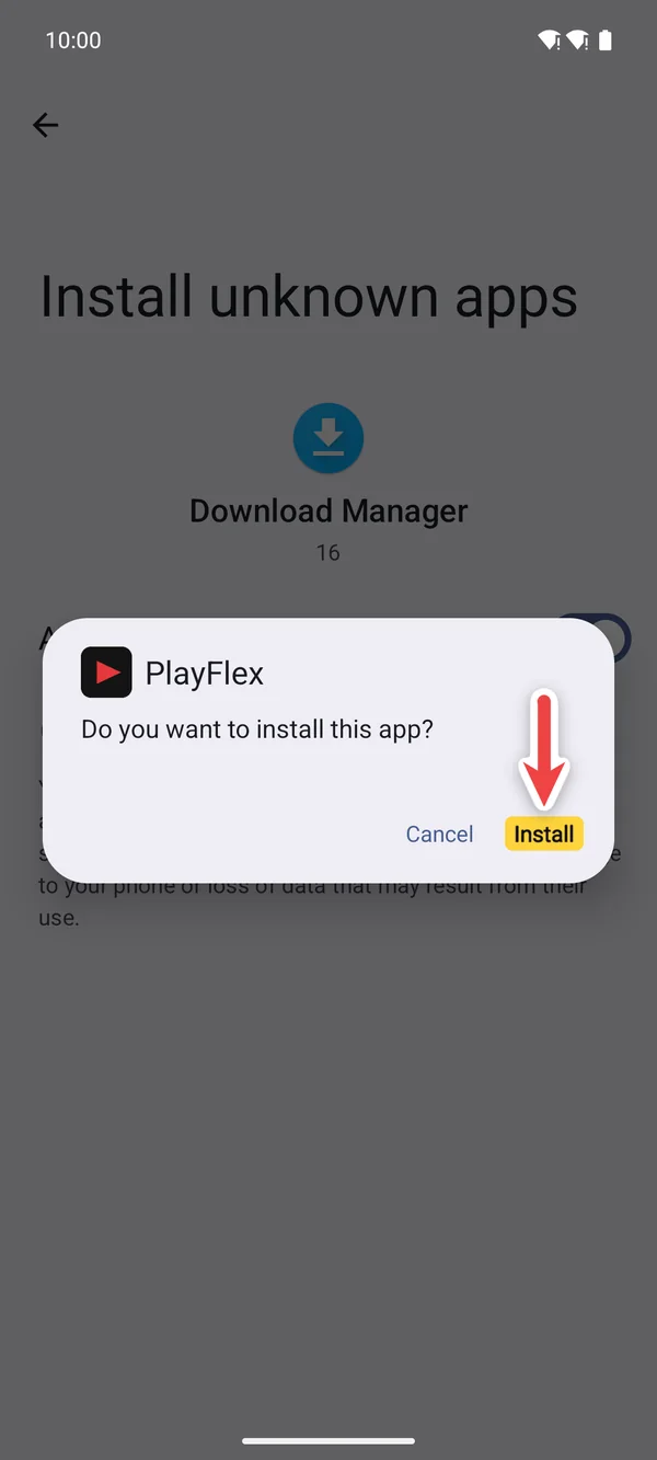 Do you want to install this app? with Install highlighted