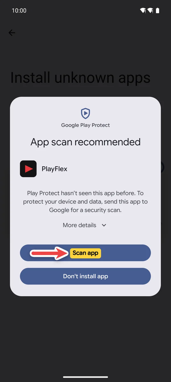 Google Play Protect's App scan recommended screen