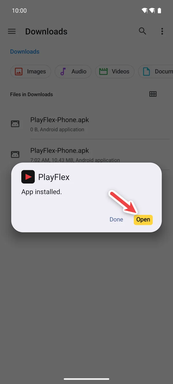 App installed, with Open highlighted