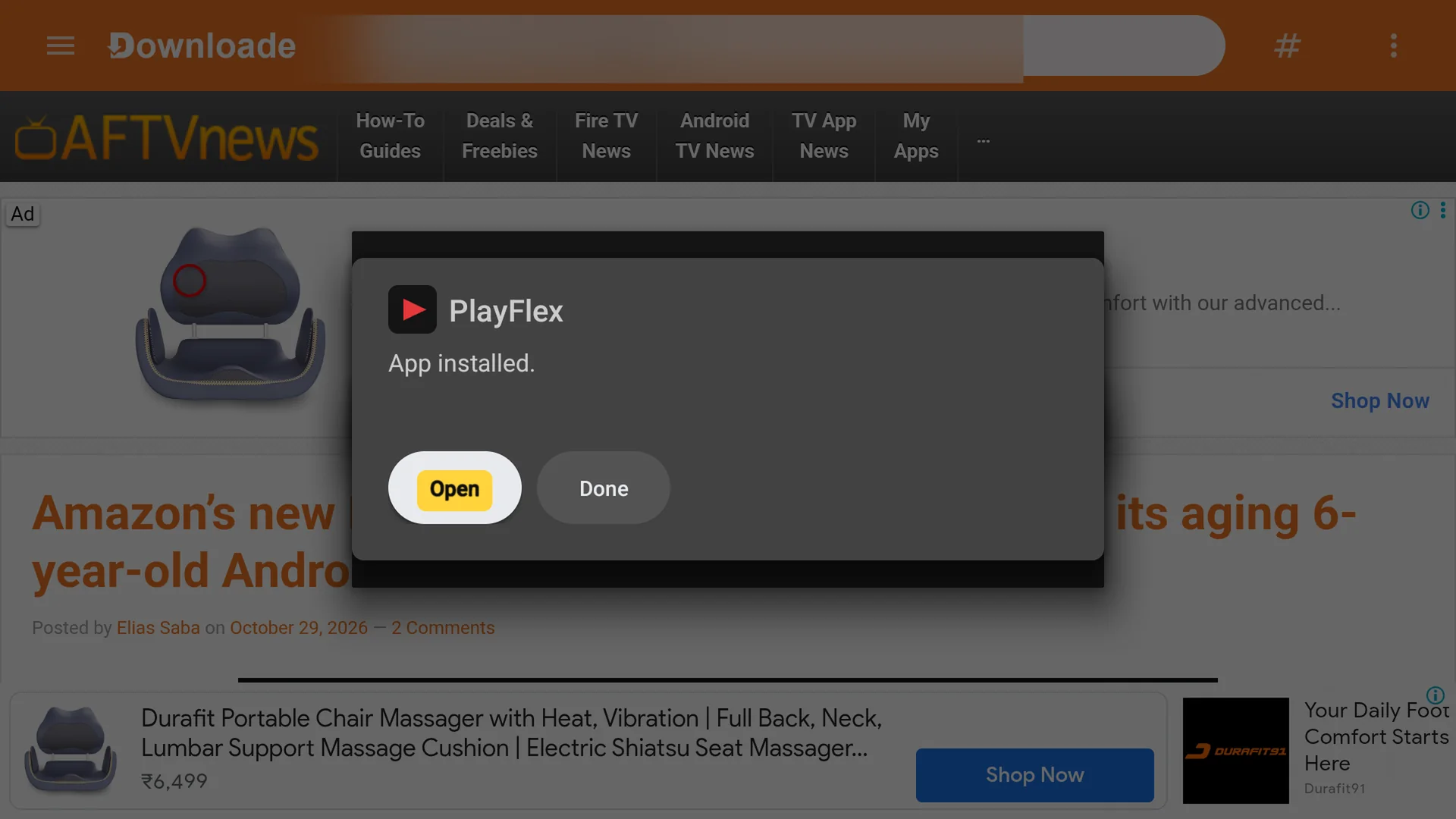 App installed with Open selected