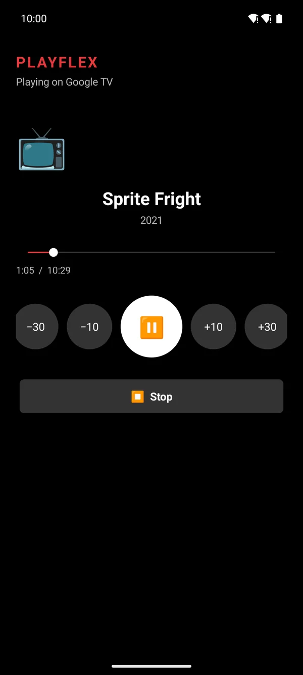 The phone showing Playing on Google TV with the remote buttons