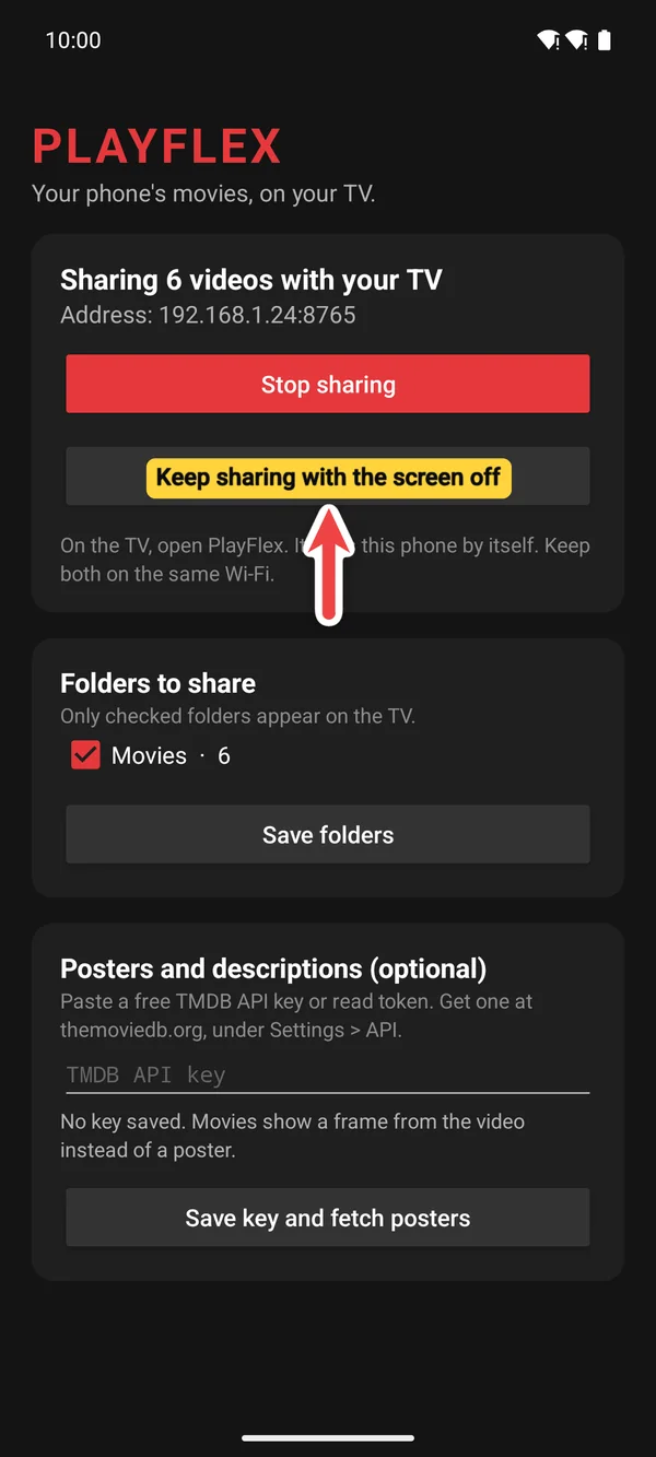 Keep sharing with the screen off highlighted
