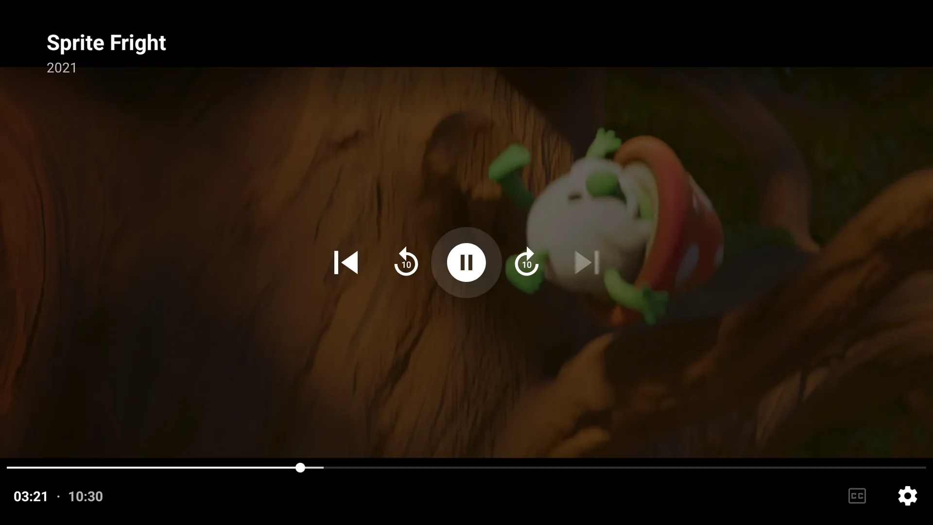 The PlayFlex player on the TV with its controls and progress bar