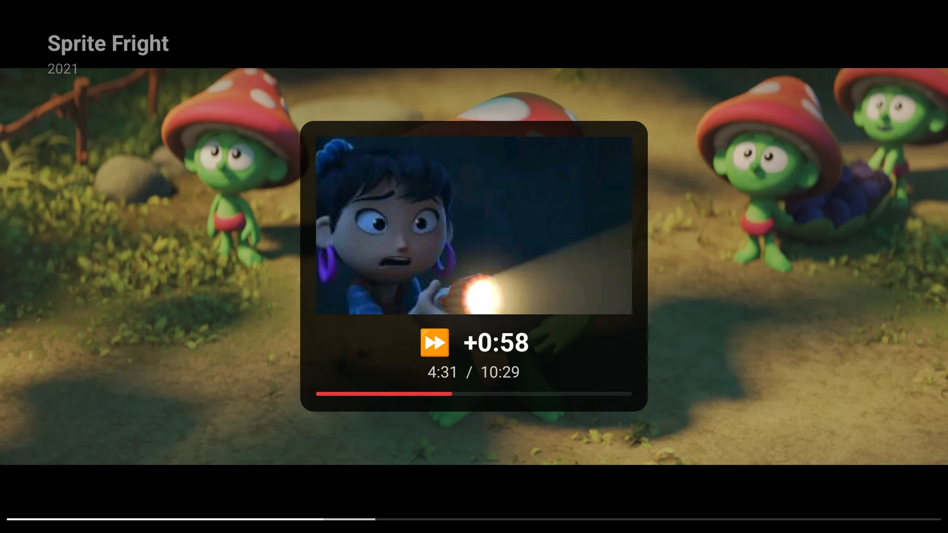 A preview frame over the movie showing +0:58 and the time you'll land on