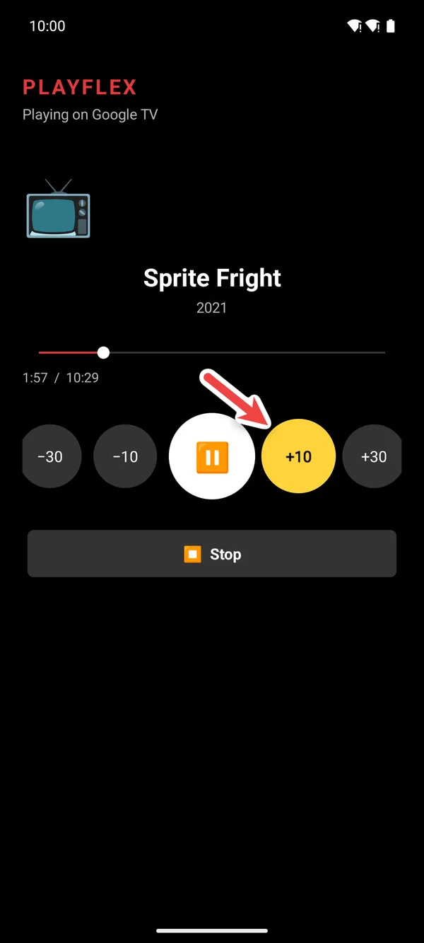 The phone remote with +10 highlighted