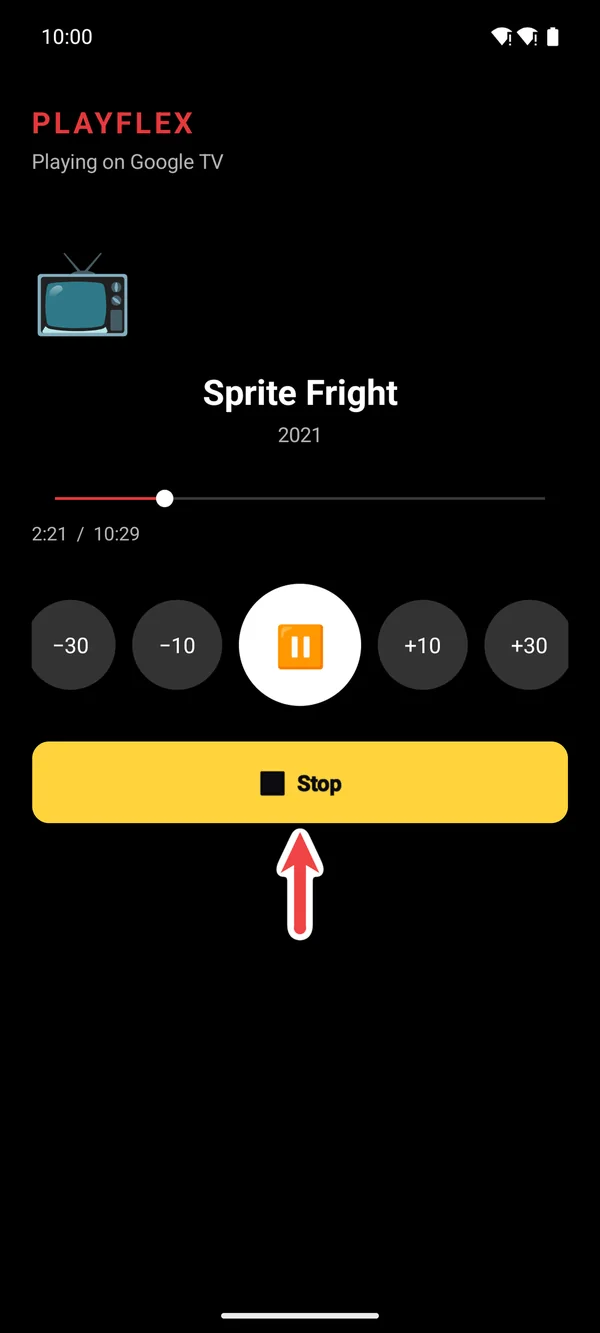 The phone remote with Stop highlighted